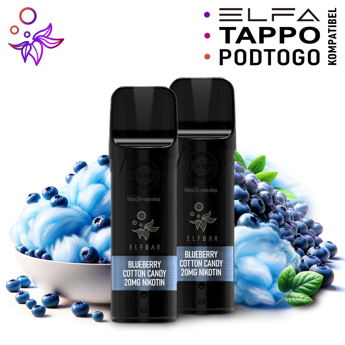 Blueberry Cotton Candy Pods für Elfbar Elfa, Tappo