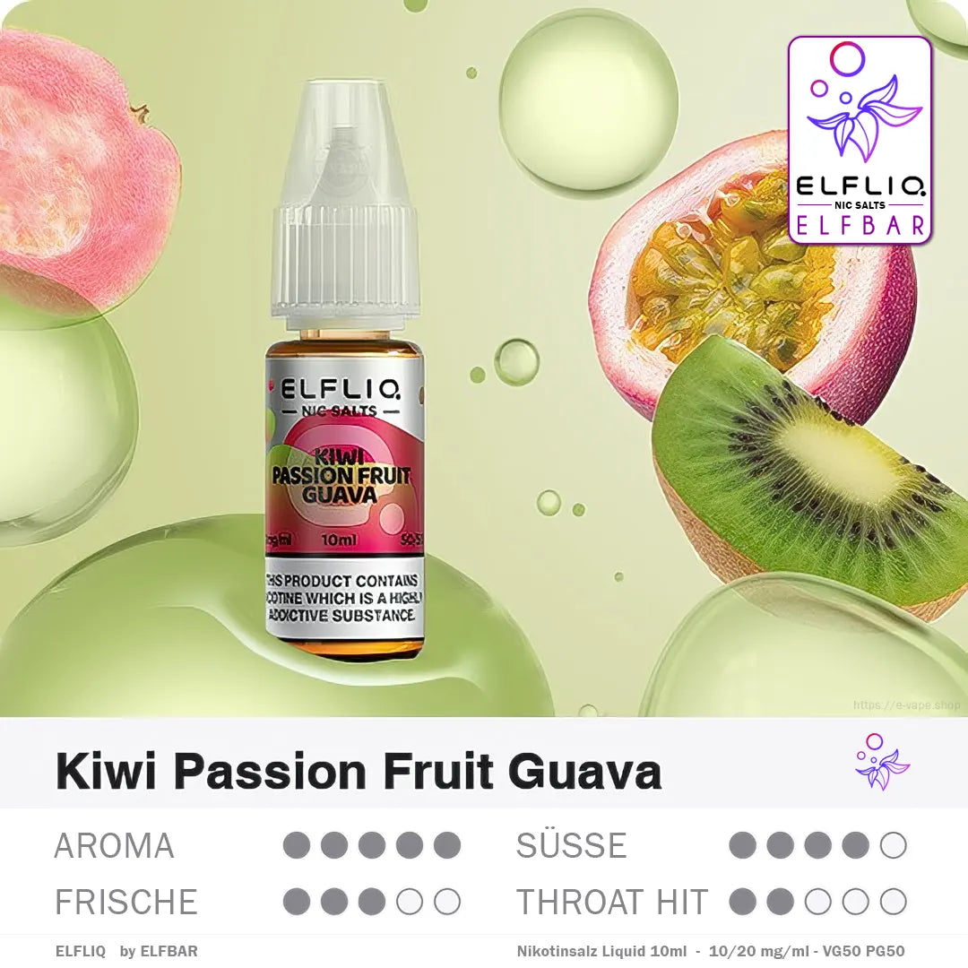 Elfbar Liquid ELFLIQ Kiwi Passion Fruit Guava 10/20mg